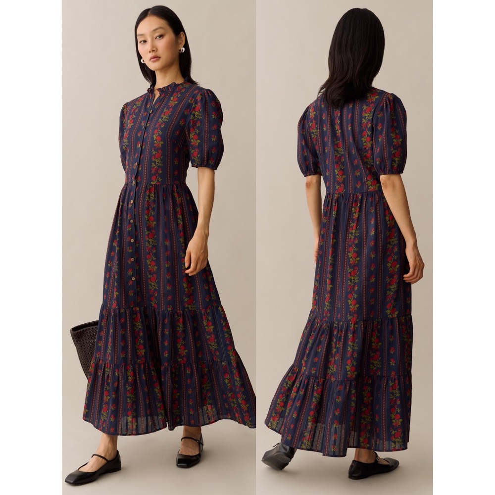 NWT Sorella Evelina Cotton Tiered Maxi Dress in Scarlet Vine Print - Size 4